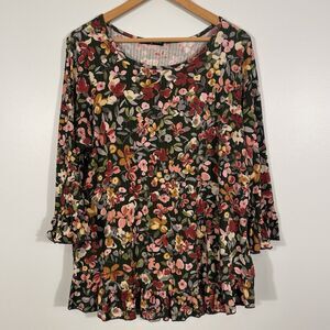 Kim & Cami Floral Print Blouse Top 3/4 Sleeve Round Neck Women's Size 1X